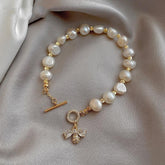 Bracelet Elegant Baroque Natural Pearl Zircon Bee Pendant Sweet Jewelry